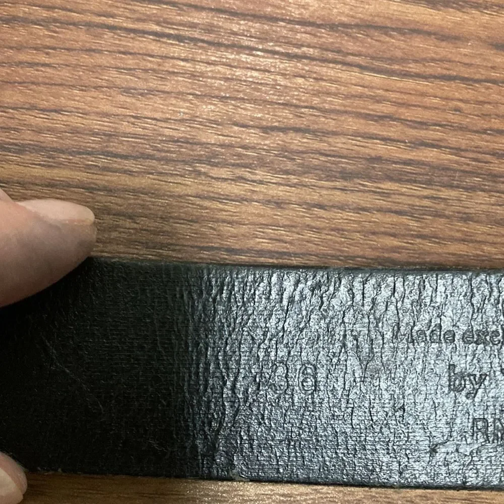 Genuine Black Leather Mens Belt with Brass Buckle. Size 38. Made in USA.